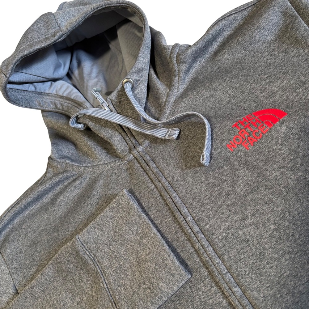 The North Face Full Zip Hoodie Mens XL Gray Red Logo Active Fleece Jacket